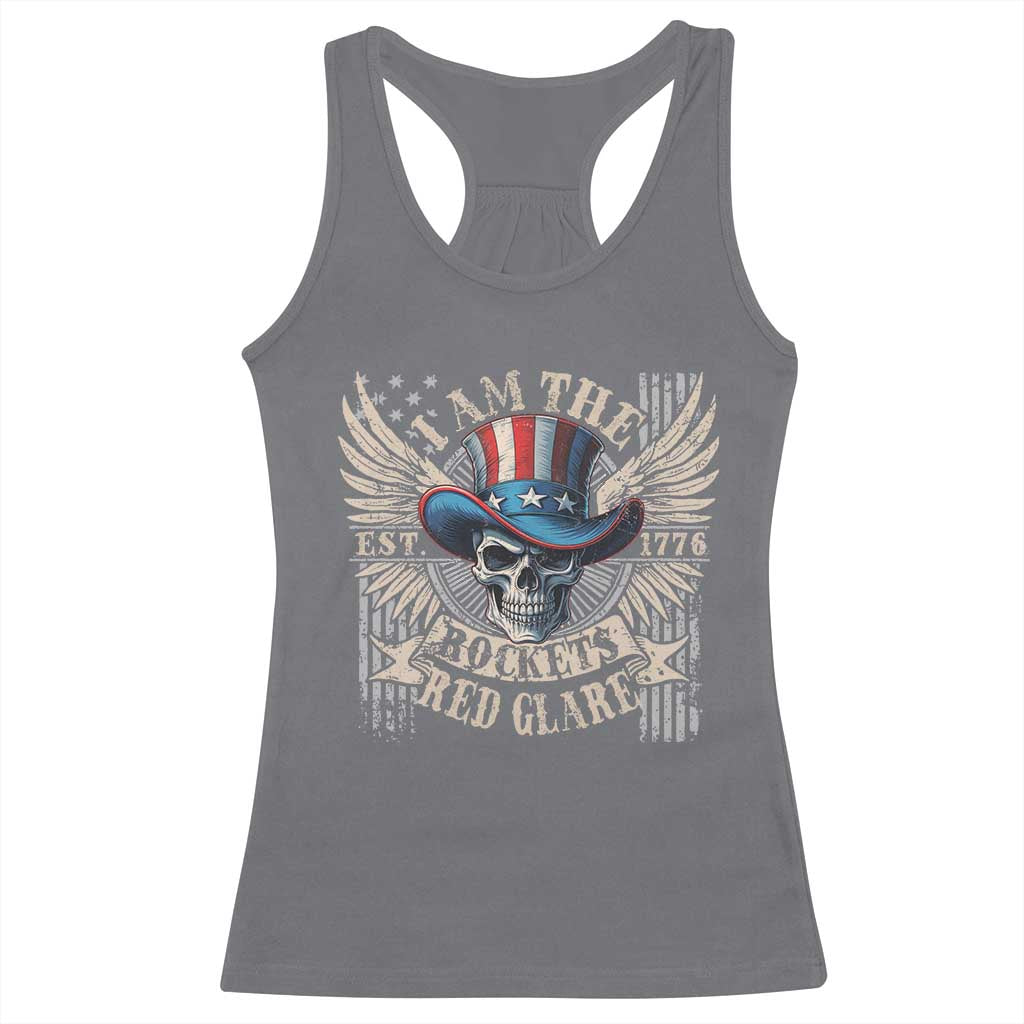 Funny 4th Of July Patriotic Skull Racerback Tank Top I Am The Rockets Red Glare EST 1776 TS11 Charcoal Print Your Wear