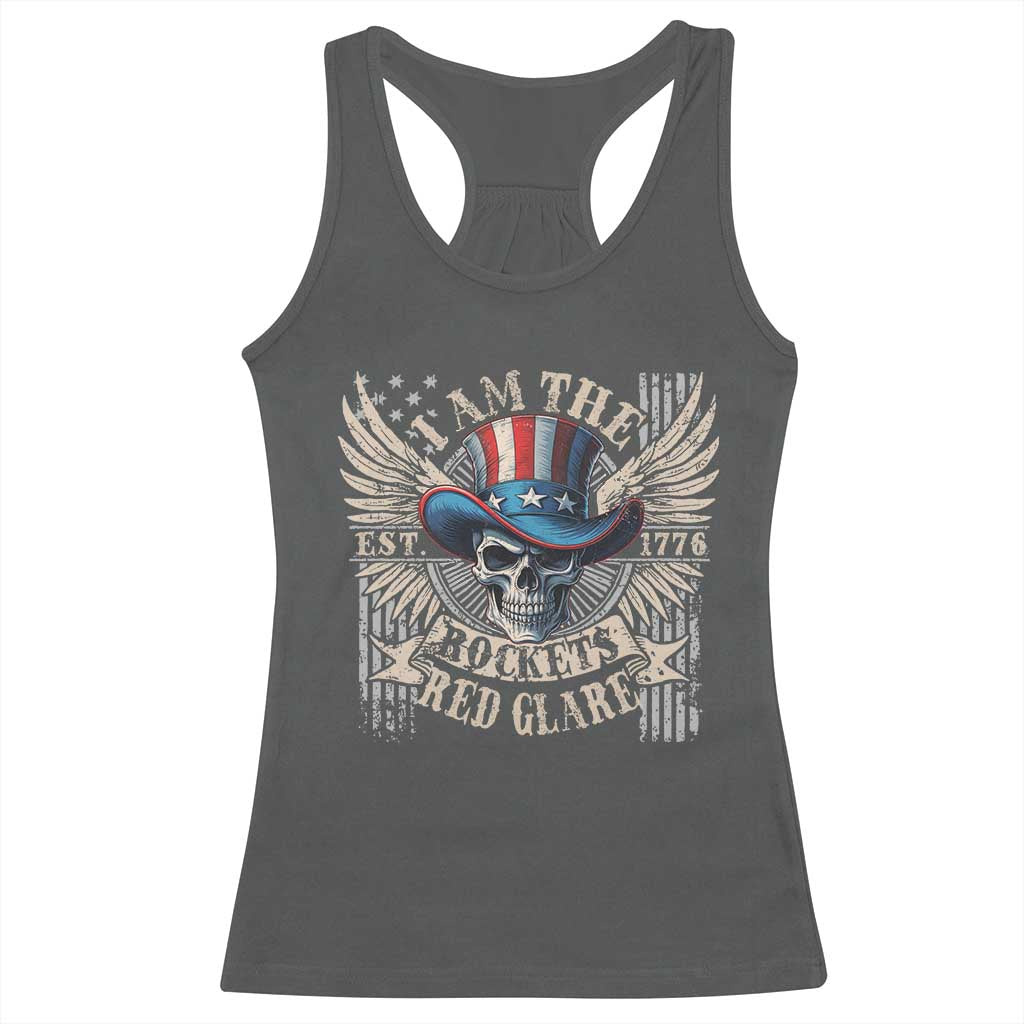 Funny 4th Of July Patriotic Skull Racerback Tank Top I Am The Rockets Red Glare EST 1776 TS11 Dark Heather Print Your Wear