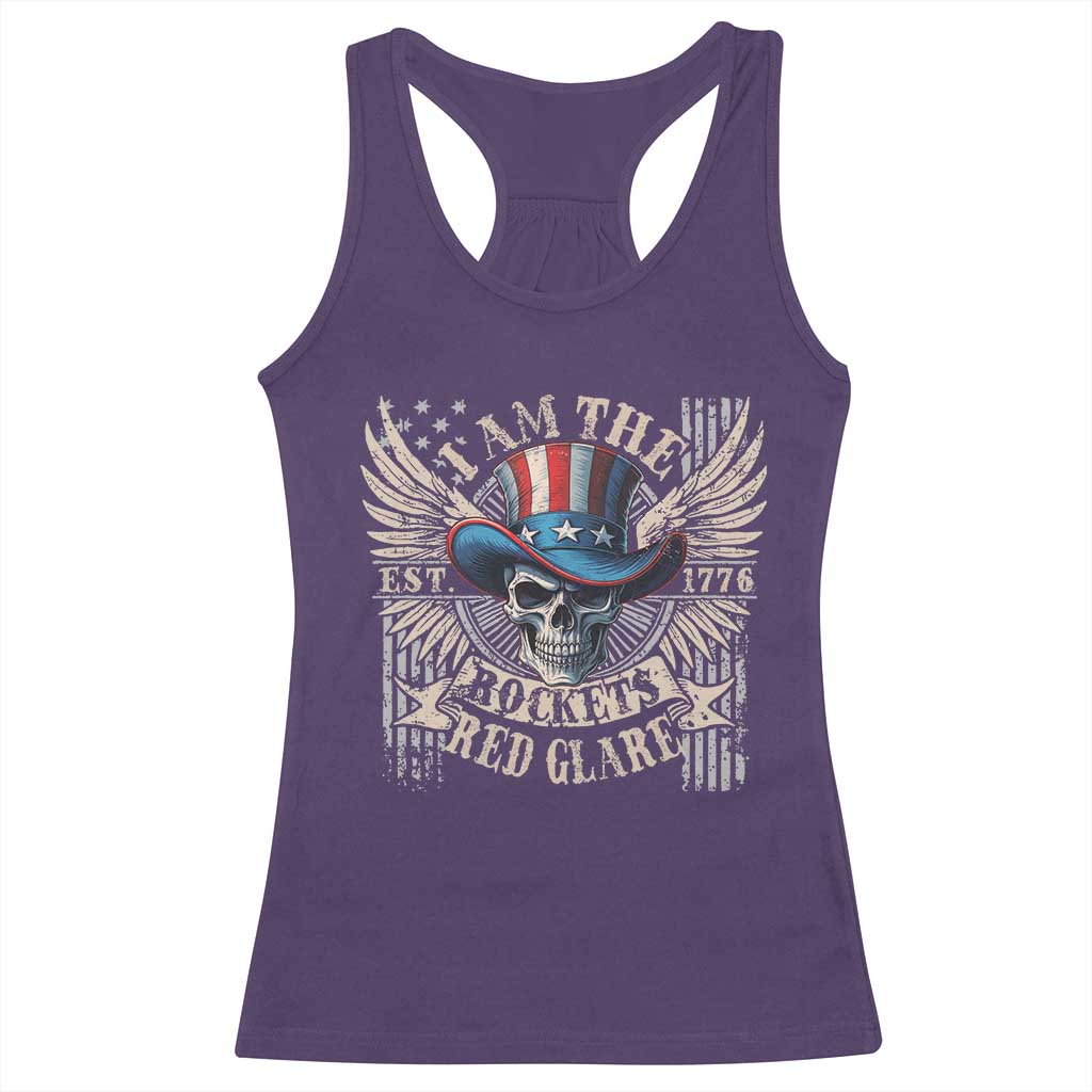 Funny 4th Of July Patriotic Skull Racerback Tank Top I Am The Rockets Red Glare EST 1776 TS11 Purple Print Your Wear