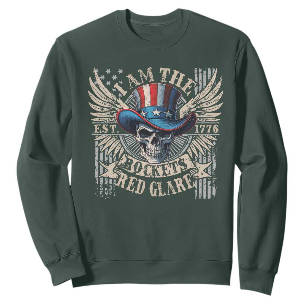Funny 4th Of July Patriotic Skull Sweatshirt I Am The Rockets Red Glare EST 1776 TS11 Dark Forest Green Print Your Wear