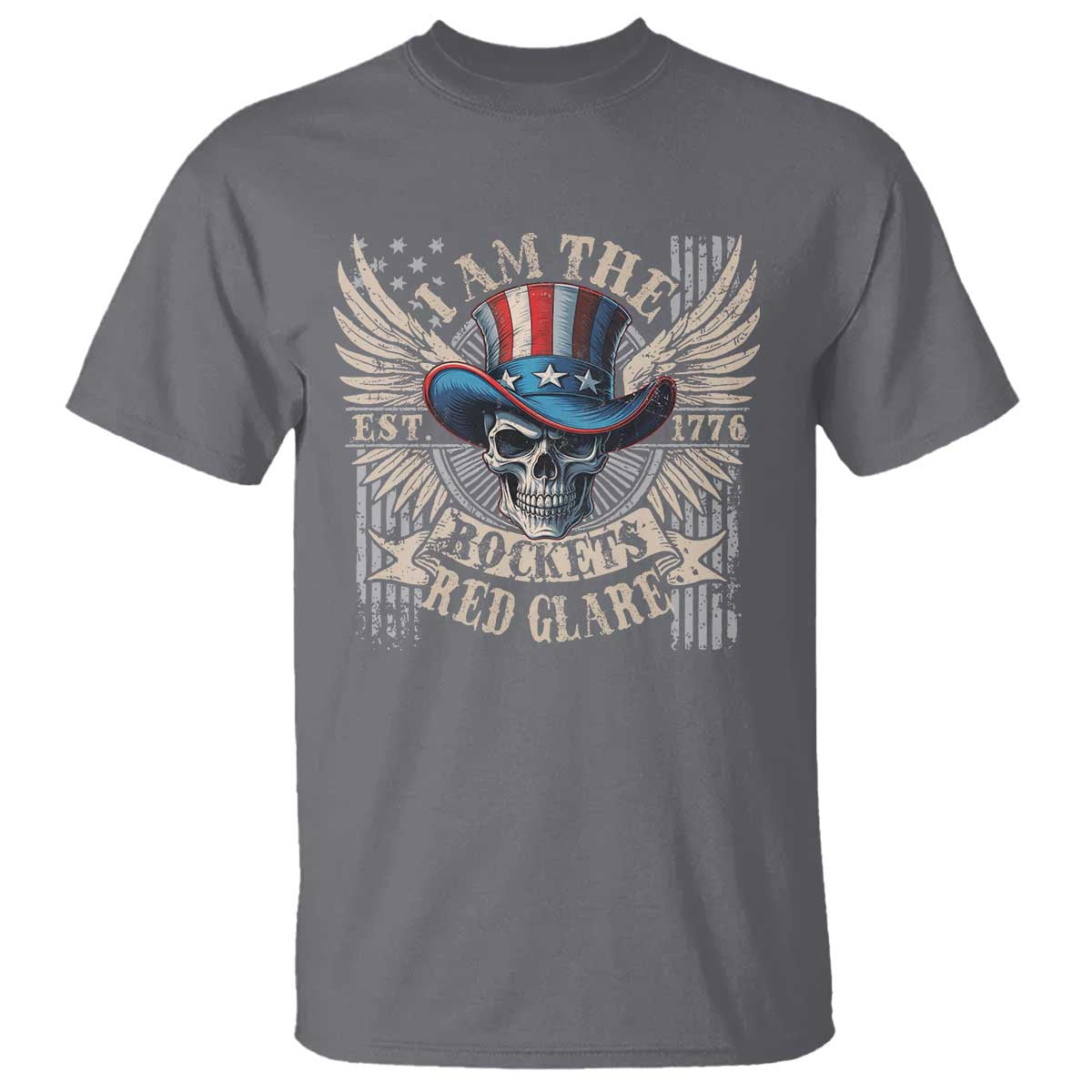 Funny 4th Of July Patriotic Skull T Shirt I Am The Rockets Red Glare EST 1776 TS11 Charcoal Print Your Wear