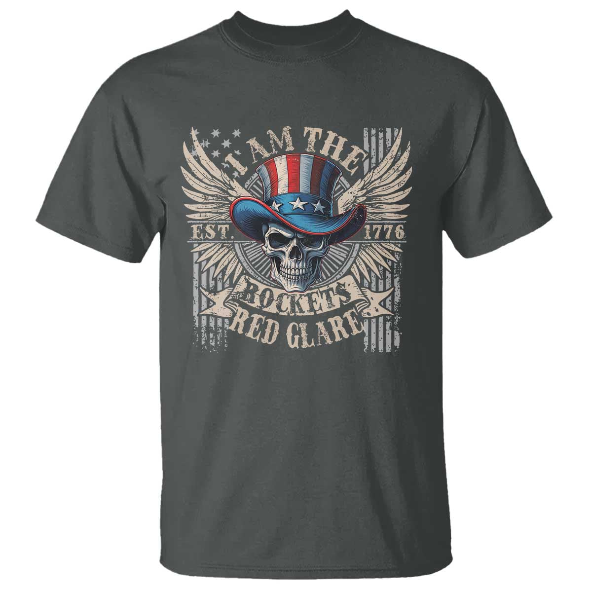 Funny 4th Of July Patriotic Skull T Shirt I Am The Rockets Red Glare EST 1776 TS11 Dark Heather Print Your Wear