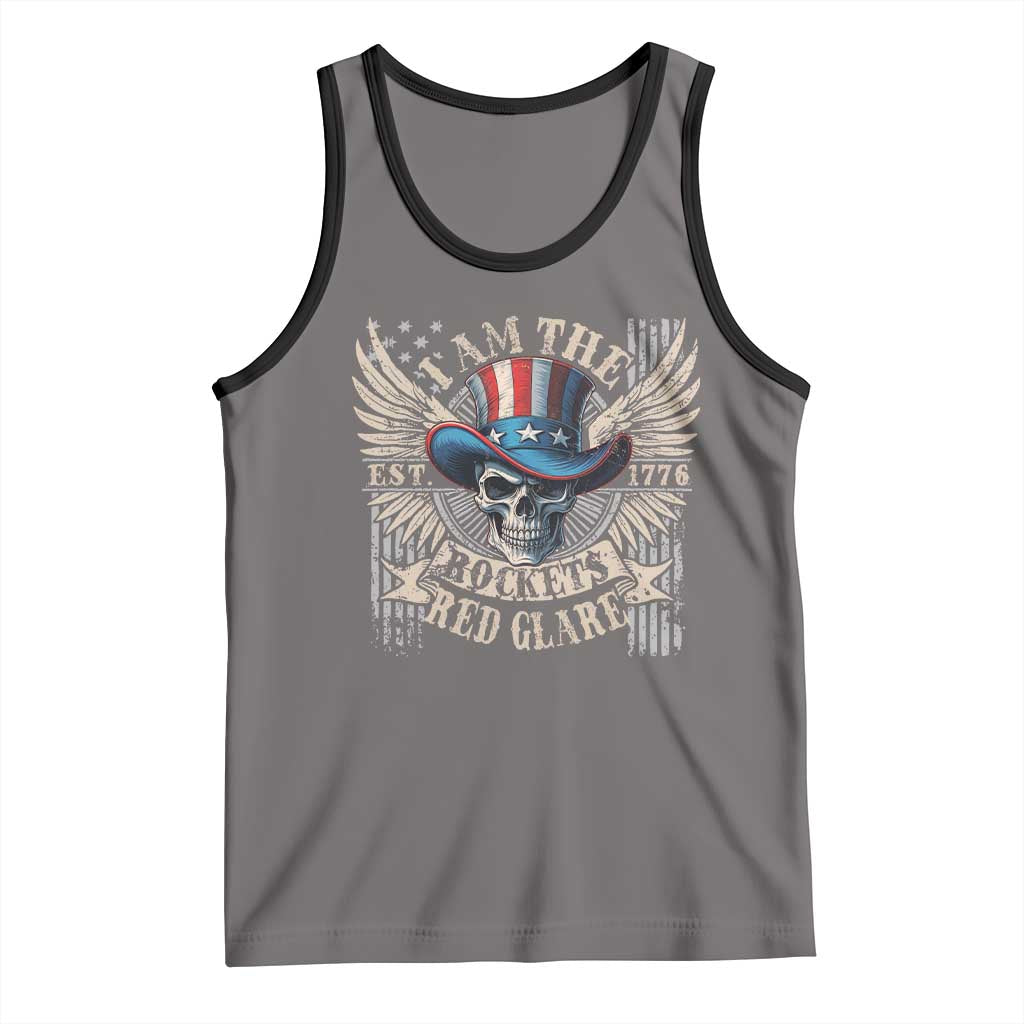 Funny 4th Of July Patriotic Skull Tank Top I Am The Rockets Red Glare EST 1776 TS11 Deep Heather Black Print Your Wear