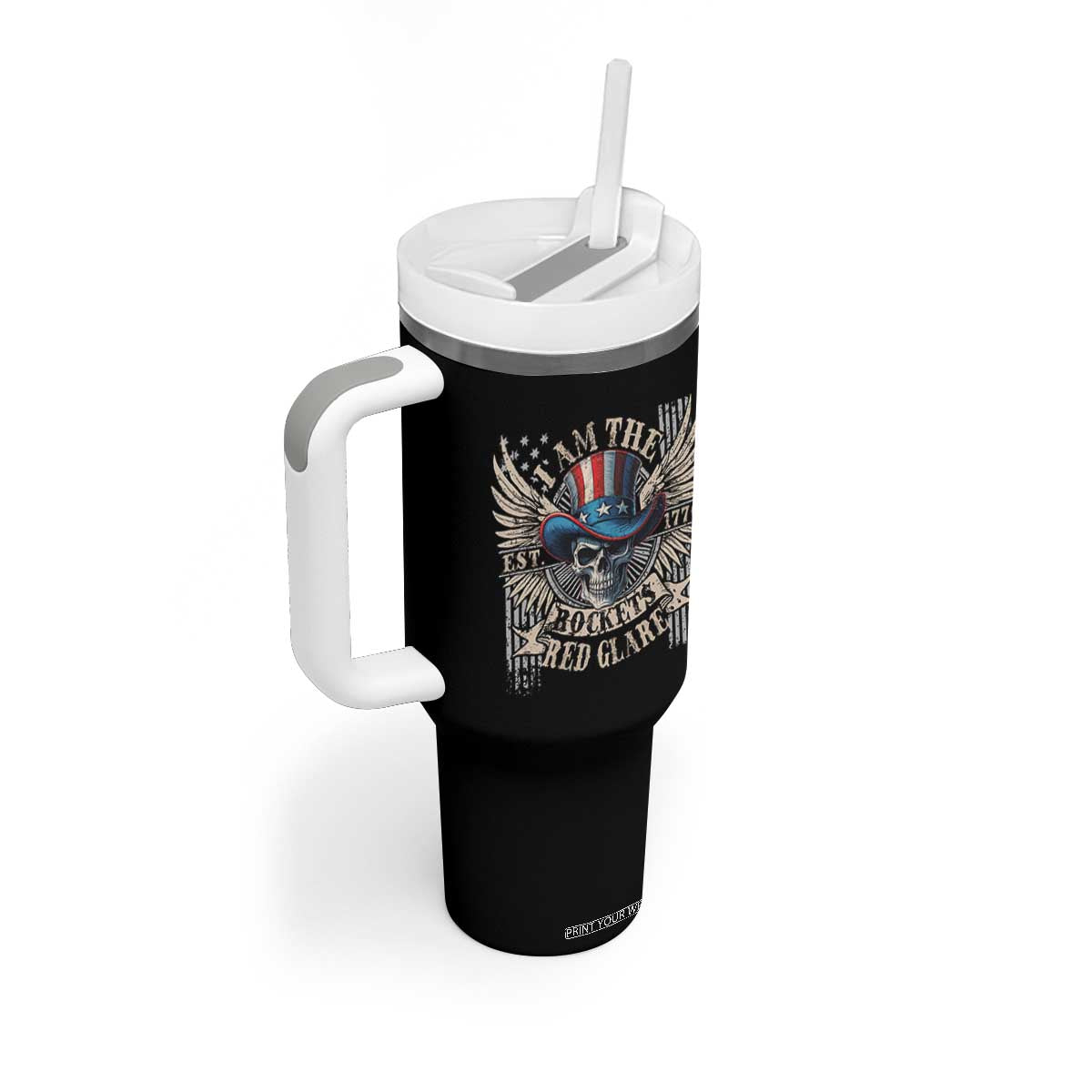 Funny 4th Of July Patriotic Skull Tumbler With Handle I Am The Rockets Red Glare EST 1776 TS11 Print Your Wear