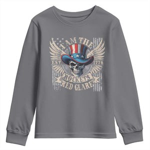 Funny 4th Of July Patriotic Skull Youth Sweatshirt I Am The Rockets Red Glare EST 1776 TS11 Charcoal Print Your Wear