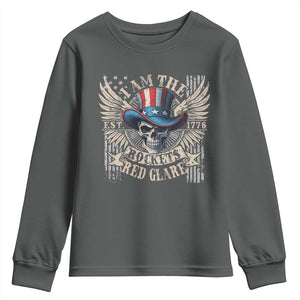 Funny 4th Of July Patriotic Skull Youth Sweatshirt I Am The Rockets Red Glare EST 1776 TS11 Dark Heather Print Your Wear