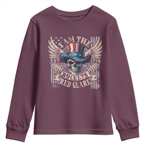 Funny 4th Of July Patriotic Skull Youth Sweatshirt I Am The Rockets Red Glare EST 1776 TS11 Maroon Print Your Wear