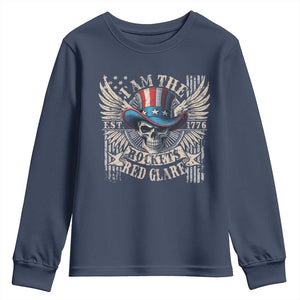 Funny 4th Of July Patriotic Skull Youth Sweatshirt I Am The Rockets Red Glare EST 1776 TS11 Navy Print Your Wear