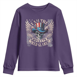 Funny 4th Of July Patriotic Skull Youth Sweatshirt I Am The Rockets Red Glare EST 1776 TS11 Purple Print Your Wear