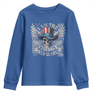 Funny 4th Of July Patriotic Skull Youth Sweatshirt I Am The Rockets Red Glare EST 1776 TS11 Royal Blue Print Your Wear