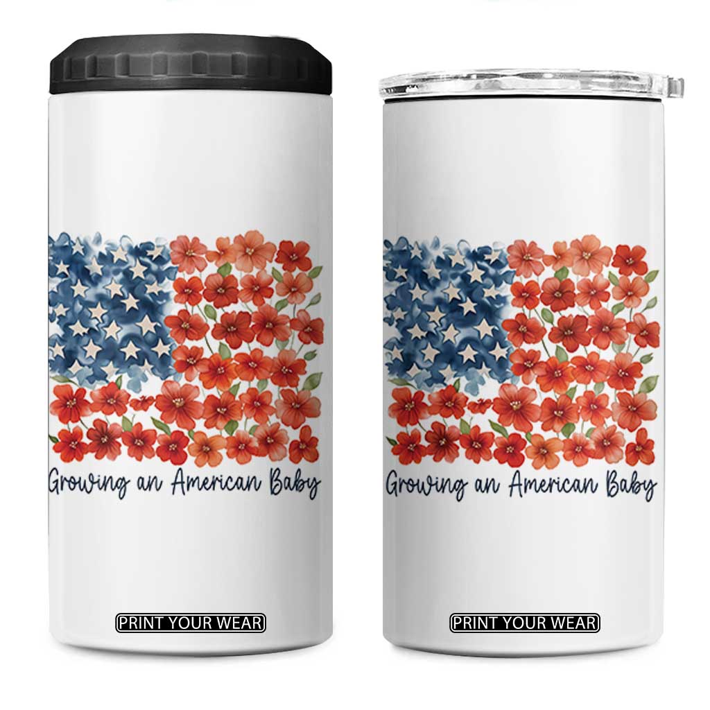 Funny 4th Of July Pregnancy Announcement 4 in 1 Can Cooler Tumbler Growing An American Baby USA Flag Flowers TS11 One Size: 16 oz White Print Your Wear