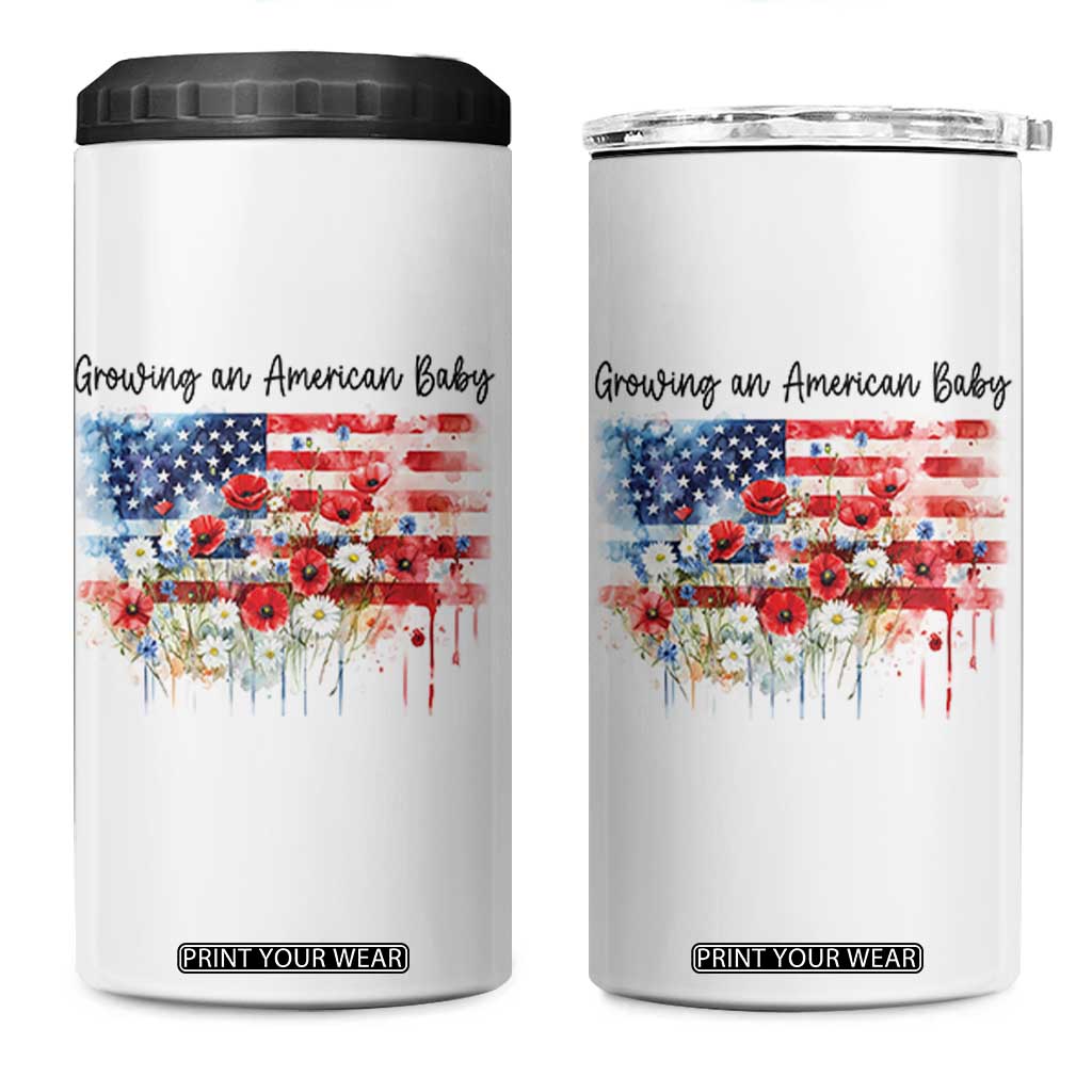 Funny 4th Of July Pregnancy Announcement 4 in 1 Can Cooler Tumbler Growing An American Baby USA Flag TS11 One Size: 16 oz White Print Your Wear