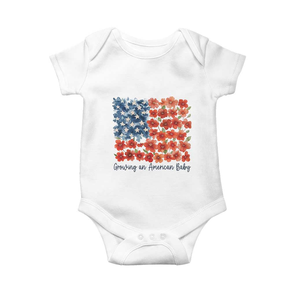 Funny 4th Of July Pregnancy Announcement Baby Onesie Growing An American Baby USA Flag Flowers TS11 White Print Your Wear