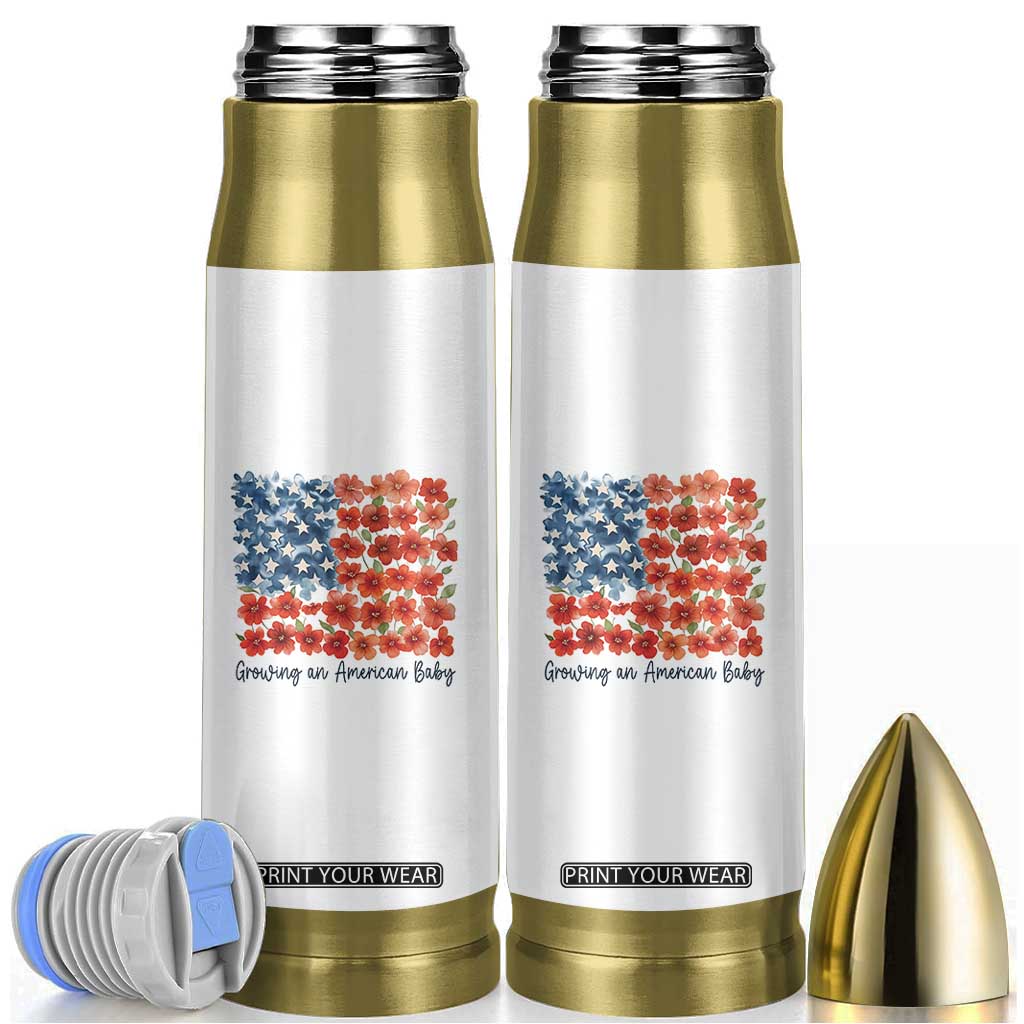 Funny 4th Of July Pregnancy Announcement Bullet Tumbler Growing An American Baby USA Flag Flowers TS11 White Print Your Wear