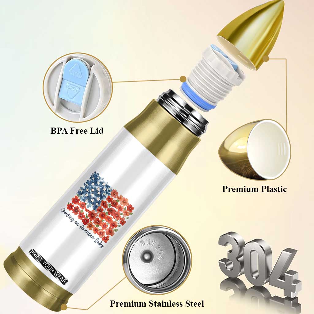 Funny 4th Of July Pregnancy Announcement Bullet Tumbler Growing An American Baby USA Flag Flowers TS11 Print Your Wear
