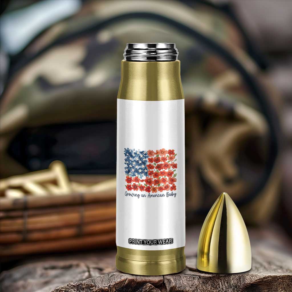 Funny 4th Of July Pregnancy Announcement Bullet Tumbler Growing An American Baby USA Flag Flowers TS11 Print Your Wear