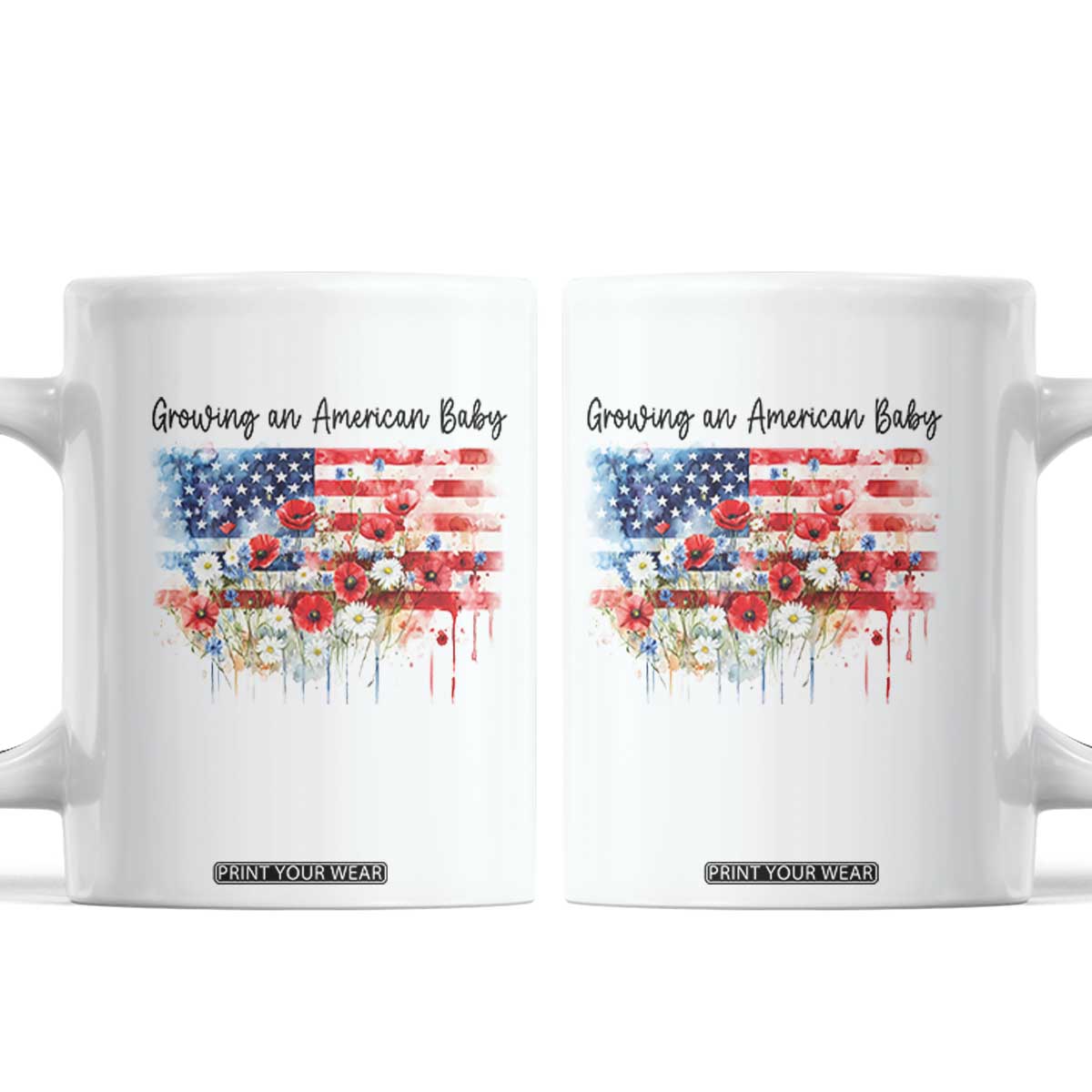 Funny 4th Of July Pregnancy Announcement Coffee Mug Growing An American Baby USA Flag TS11 White Print Your Wear