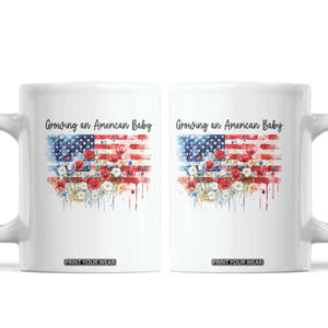 Funny 4th Of July Pregnancy Announcement Coffee Mug Growing An American Baby USA Flag TS11 White Print Your Wear