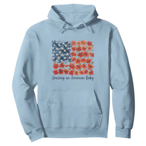 Funny 4th Of July Pregnancy Announcement Hoodie Growing An American Baby USA Flag Flowers TS11 Light Blue Print Your Wear