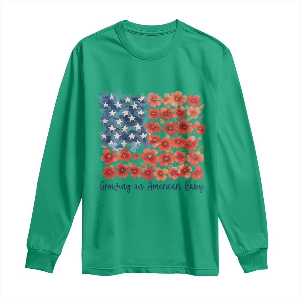 Funny 4th Of July Pregnancy Announcement Long Sleeve Shirt Growing An American Baby USA Flag Flowers TS11 Irish Green Print Your Wear