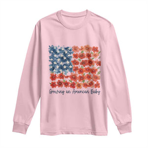 Funny 4th Of July Pregnancy Announcement Long Sleeve Shirt Growing An American Baby USA Flag Flowers TS11 Light Pink Print Your Wear