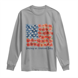 Funny 4th Of July Pregnancy Announcement Long Sleeve Shirt Growing An American Baby USA Flag Flowers TS11 Sport Gray Print Your Wear
