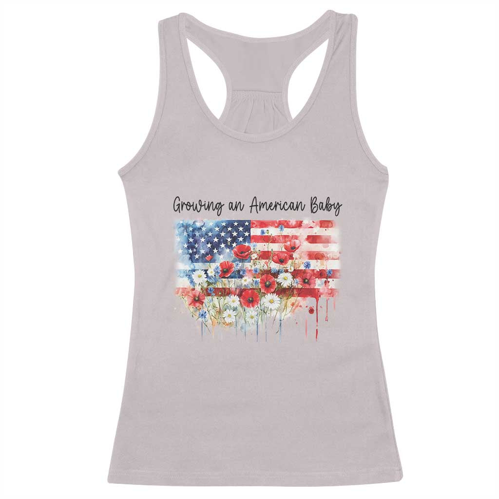 Funny 4th Of July Pregnancy Announcement Racerback Tank Top Growing An American Baby USA Flag TS11 Ice Gray Print Your Wear