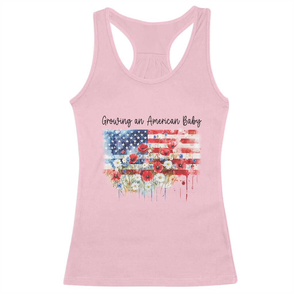 Funny 4th Of July Pregnancy Announcement Racerback Tank Top Growing An American Baby USA Flag TS11 Light Pink Print Your Wear