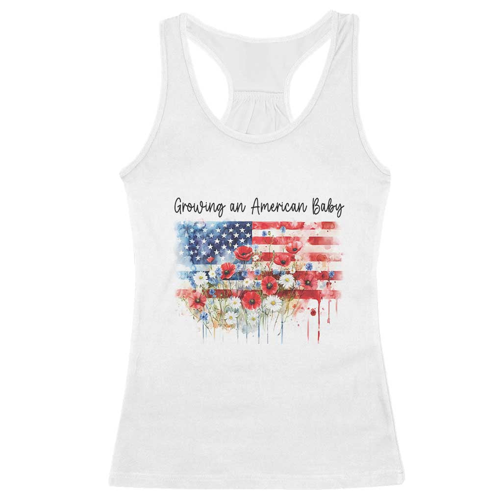 Funny 4th Of July Pregnancy Announcement Racerback Tank Top Growing An American Baby USA Flag TS11 White Print Your Wear