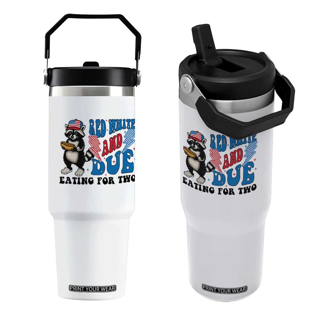 Funny 4th Of July Pregnancy Announcement Racoon Flip Straw Tumbler Red White And Due Eating For Two TS11 One Size: 30 oz White Print Your Wear