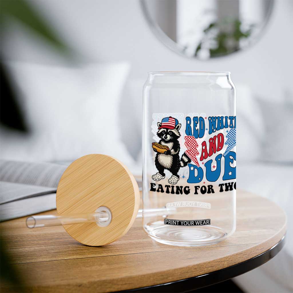 Funny 4th Of July Pregnancy Announcement Racoon Glass Can Red White And Due Eating For Two TS11 Print Your Wear