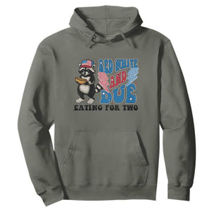 Funny 4th Of July Pregnancy Announcement Racoon Hoodie Red White And Due Eating For Two TS11 Military Green Print Your Wear