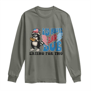 Funny 4th Of July Pregnancy Announcement Racoon Long Sleeve Shirt Red White And Due Eating For Two TS11 Military Green Print Your Wear