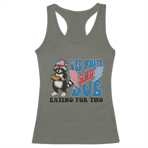 Funny 4th Of July Pregnancy Announcement Racoon Racerback Tank Top Red White And Due Eating For Two TS11 Military Green Print Your Wear