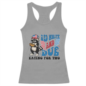 Funny 4th Of July Pregnancy Announcement Racoon Racerback Tank Top Red White And Due Eating For Two TS11 Sport Gray Print Your Wear