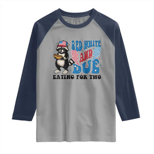 Funny 4th Of July Pregnancy Announcement Racoon Raglan Shirt Red White And Due Eating For Two TS11 Sport Gray Navy Print Your Wear