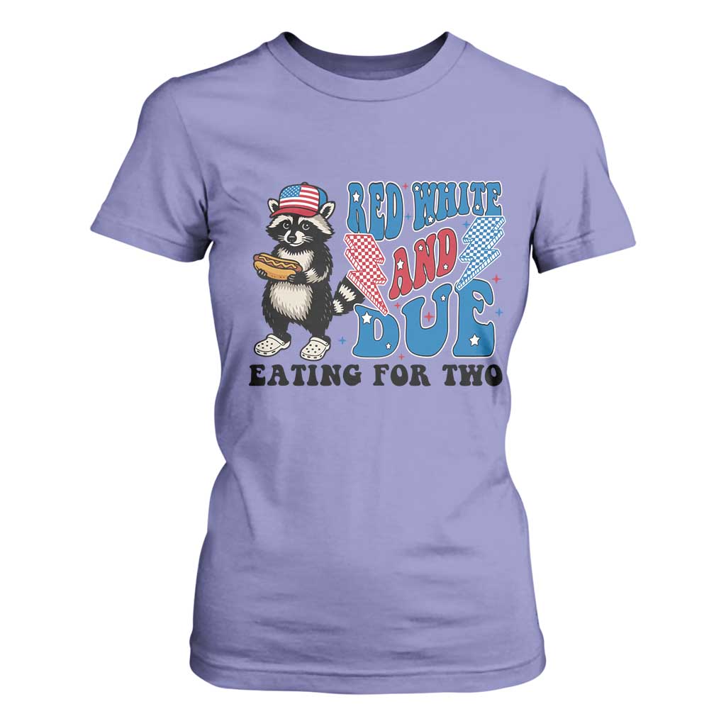 Funny 4th Of July Pregnancy Announcement Racoon T Shirt For Women Red White And Due Eating For Two TS11 Violet Print Your Wear