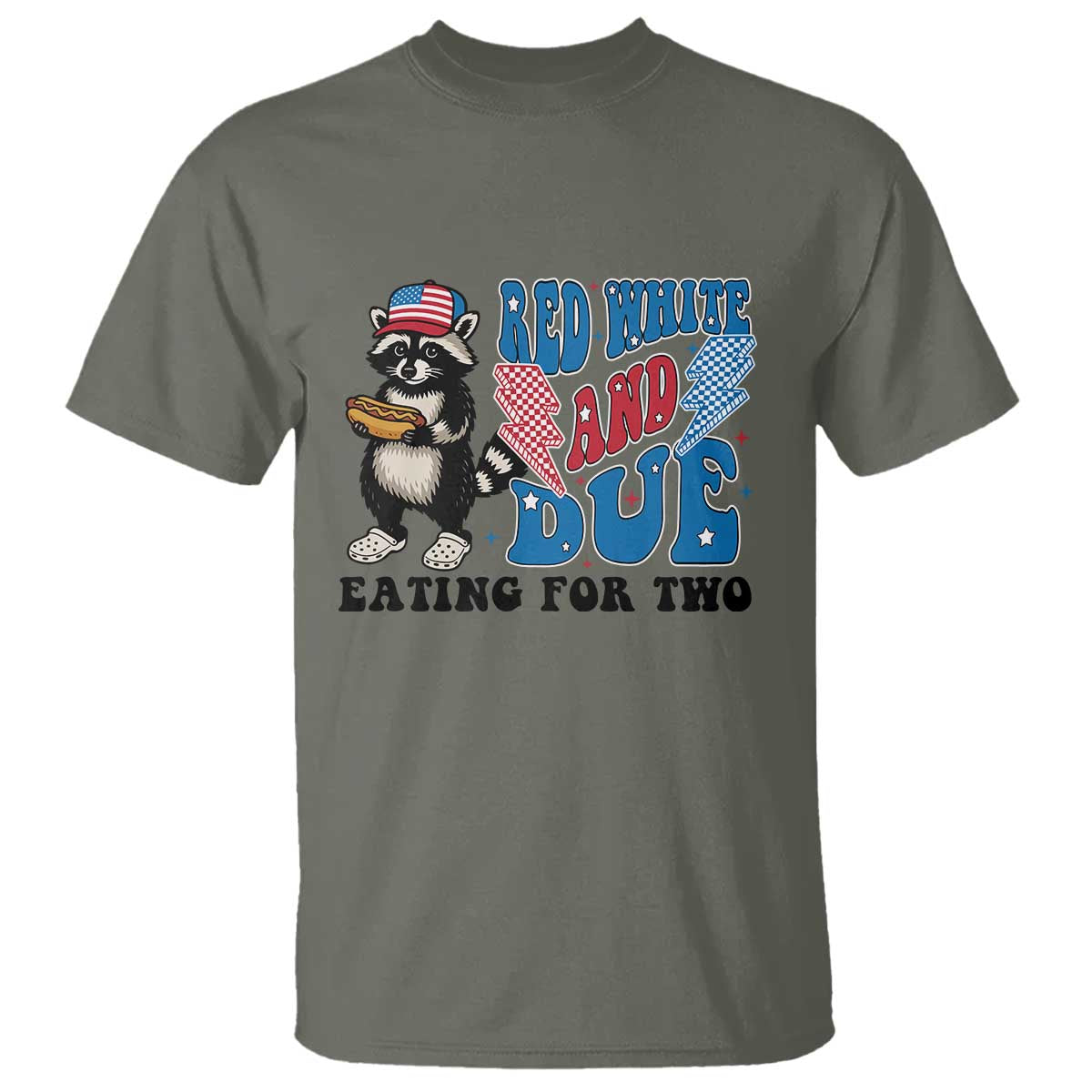 Funny 4th Of July Pregnancy Announcement Racoon T Shirt Red White And Due Eating For Two TS11 Military Green Print Your Wear