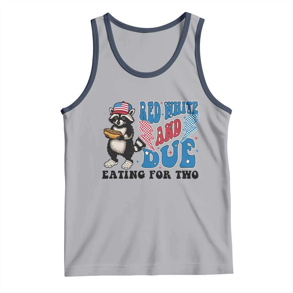 Funny 4th Of July Pregnancy Announcement Racoon Tank Top Red White And Due Eating For Two TS11 Athletic Heather Navy Print Your Wear