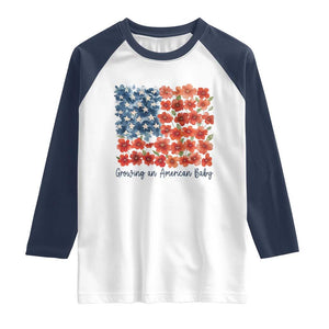 Funny 4th Of July Pregnancy Announcement Raglan Shirt Growing An American Baby USA Flag Flowers TS11 White Navy Print Your Wear