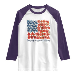 Funny 4th Of July Pregnancy Announcement Raglan Shirt Growing An American Baby USA Flag Flowers TS11 White Purple Print Your Wear