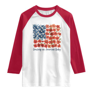 Funny 4th Of July Pregnancy Announcement Raglan Shirt Growing An American Baby USA Flag Flowers TS11 White Red Print Your Wear