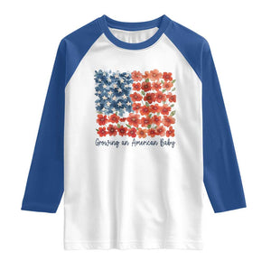 Funny 4th Of July Pregnancy Announcement Raglan Shirt Growing An American Baby USA Flag Flowers TS11 White Royal Print Your Wear
