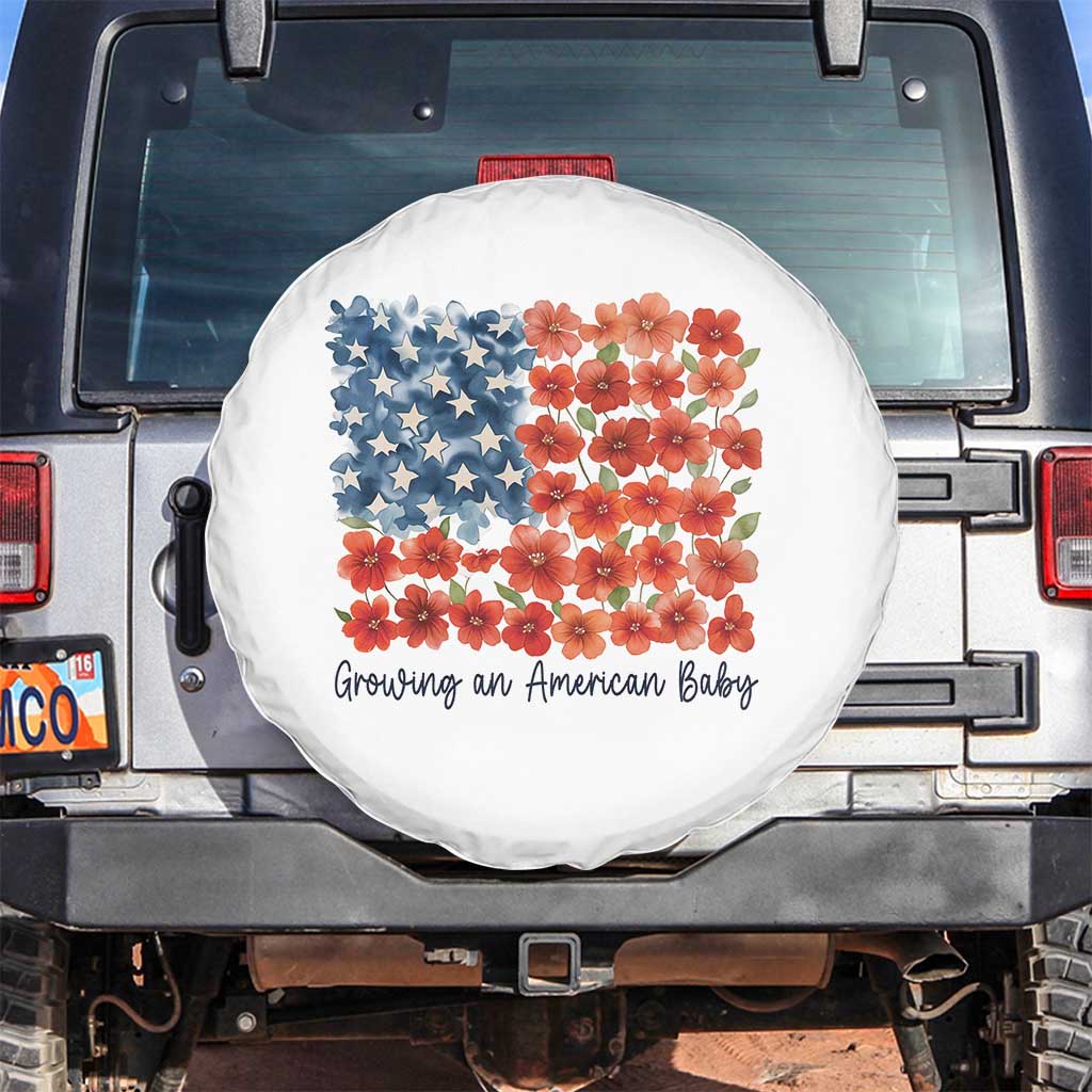 Funny 4th Of July Pregnancy Announcement Spare Tire Cover Growing An American Baby USA Flag Flowers TS11 No hole White Print Your Wear