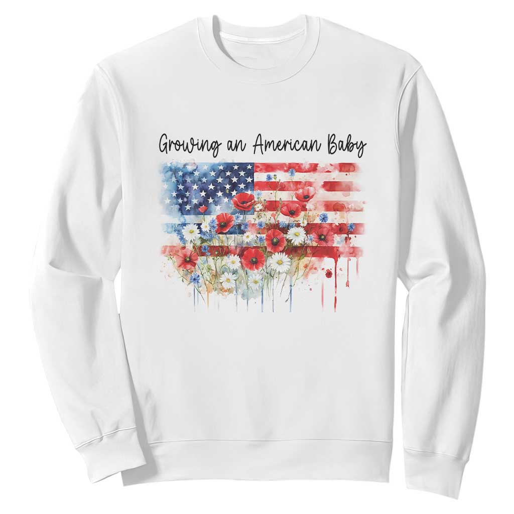 Funny 4th Of July Pregnancy Announcement Sweatshirt Growing An American Baby USA Flag TS11 White Print Your Wear