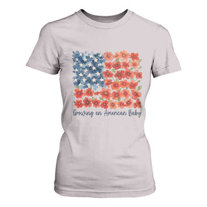 Funny 4th Of July Pregnancy Announcement T Shirt For Women Growing An American Baby USA Flag Flowers TS11 Ice Gray Print Your Wear