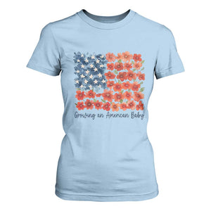 Funny 4th Of July Pregnancy Announcement T Shirt For Women Growing An American Baby USA Flag Flowers TS11 Light Blue Print Your Wear