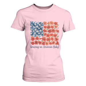 Funny 4th Of July Pregnancy Announcement T Shirt For Women Growing An American Baby USA Flag Flowers TS11 Light Pink Print Your Wear