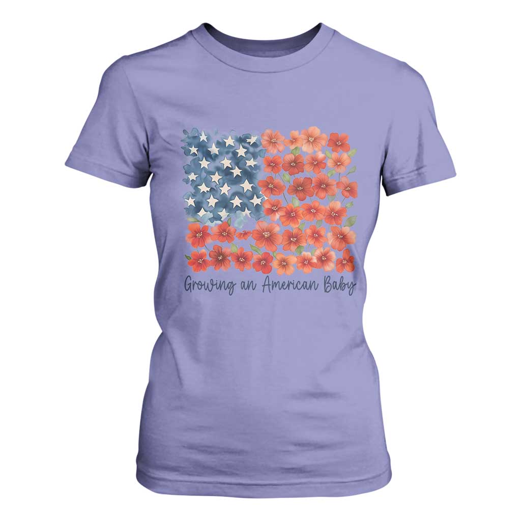 Funny 4th Of July Pregnancy Announcement T Shirt For Women Growing An American Baby USA Flag Flowers TS11 Violet Print Your Wear