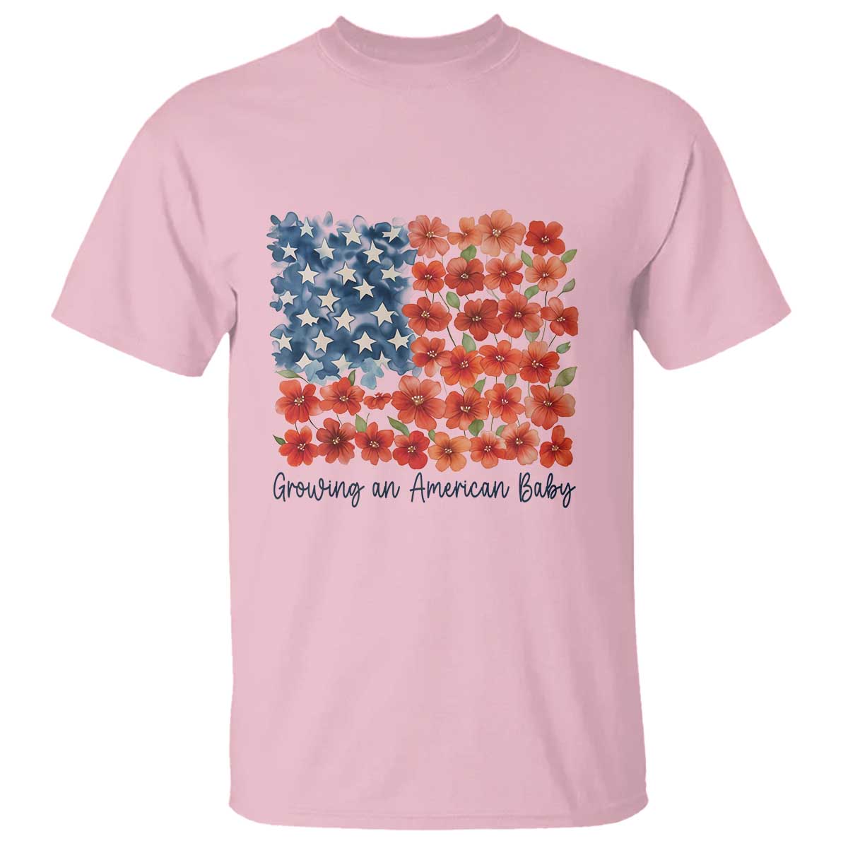 Funny 4th Of July Pregnancy Announcement T Shirt Growing An American Baby USA Flag Flowers TS11 Light Pink Print Your Wear